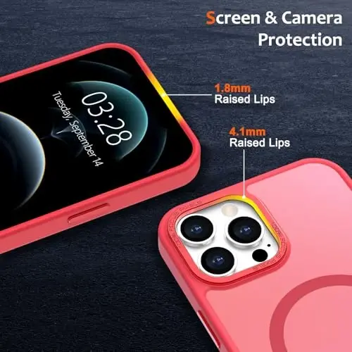 Anuck Case iPhone 12 Pro Max uchun Magnitli telefon qutisi MagSafe bilan mos, Yumshoq TPU bamperli qattiq yarim shaffof mat orqa Slim Fit zarbga chidamli himoya qopqog'i erkaklar ayollar qizlar uchun - och qizil - 3