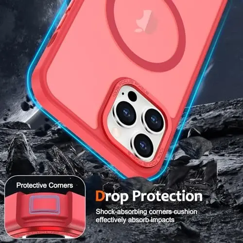Anuck Case iPhone 12 Pro Max uchun Magnitli telefon qutisi MagSafe bilan mos, Yumshoq TPU bamperli qattiq yarim shaffof mat orqa Slim Fit zarbga chidamli himoya qopqog'i erkaklar ayollar qizlar uchun - och qizil - 4