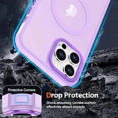 Anuck Case iPhone 12 Pro uchun magnitli telefon g'ilofi MagSafe bilan mos keladi, yumshoq TPU bumperli qattiq yarim shaffof mat orqa qismi, erkaklar, ayollar va qizlar uchun ingichka zarbga chidamli himoya qopqog'i - och binafsha - 9
