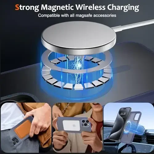 Anuck Case iPhone 15 Pro Max uchun Magnit telefon qutisi MagSafe bilan mos, Yumshoq TPU Bumper Qattiq yarim shaffof mat orqa Slim Fit zarbga chidamli himoya qopqog'i erkaklar ayollar qizlar uchun - Moviy - 2