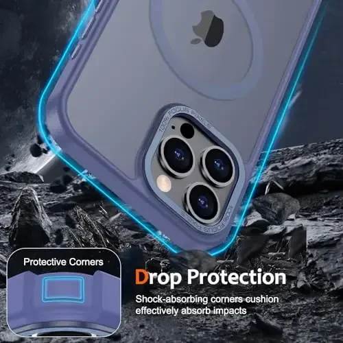 Anuck Case iPhone 15 Pro Max uchun Magnit telefon qutisi MagSafe bilan mos, Yumshoq TPU Bumper Qattiq yarim shaffof mat orqa Slim Fit zarbga chidamli himoya qopqog'i erkaklar ayollar qizlar uchun - Moviy - 9
