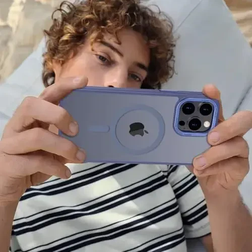 Anuck Case iPhone 15 Pro Max uchun Magnit telefon qutisi MagSafe bilan mos, Yumshoq TPU Bumper Qattiq yarim shaffof mat orqa Slim Fit zarbga chidamli himoya qopqog'i erkaklar ayollar qizlar uchun - Moviy - 7