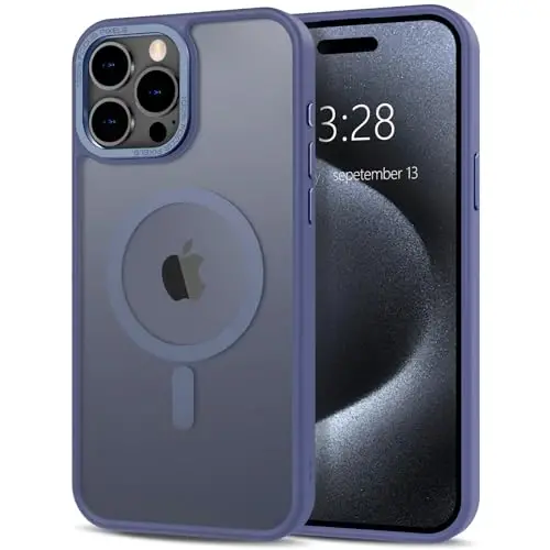 Anuck Case iPhone 15 Pro Max uchun Magnit telefon qutisi MagSafe bilan mos, Yumshoq TPU Bumper Qattiq yarim shaffof mat orqa Slim Fit zarbga chidamli himoya qopqog'i erkaklar ayollar qizlar uchun - Moviy 