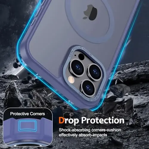 Anuck Case iPhone 15 Pro Max uchun Magnit telefon qutisi MagSafe bilan mos, Yumshoq TPU Bumper Qattiq yarim shaffof mat orqa Slim Fit zarbga chidamli himoya qopqog'i erkaklar ayollar qizlar uchun - Moviy - 4