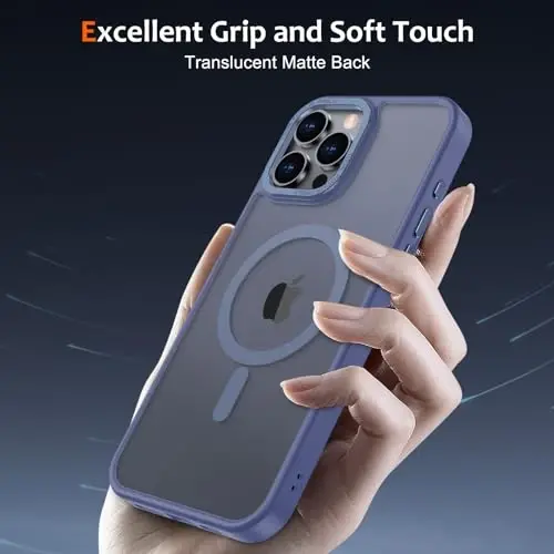 Anuck Case iPhone 15 Pro Max uchun Magnit telefon qutisi MagSafe bilan mos, Yumshoq TPU Bumper Qattiq yarim shaffof mat orqa Slim Fit zarbga chidamli himoya qopqog'i erkaklar ayollar qizlar uchun - Moviy - 5