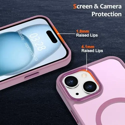 Anuck Case iPhone 15 uchun g'ilof Magnitli telefon g'ilofi MagSafe bilan mos, Yumshoq TPU bumper Qattiq yarim shaffof mat orqa Yengil Shokka chidamli himoya qopqog'i Erkaklar Ayollar Qizlar uchun - Uzum binafsha - 3