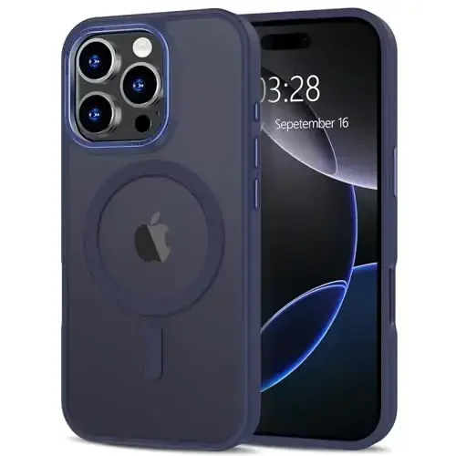 Anuck Case iPhone 16 Pro uchun magnitli telefon gʻilofi MagSafe bilan mos, yumshoq TPU bumperli qattiq yarim shaffof mat orqa nozik zarbga chidamli himoya qopqogʻi erkaklar, ayollar va qizlar uchun - toʻq koʻk - ANUCK