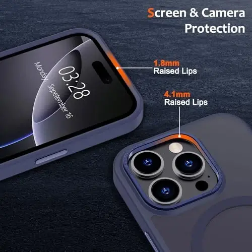 Anuck Case iPhone 16 Pro uchun magnitli telefon gʻilofi MagSafe bilan mos, yumshoq TPU bumperli qattiq yarim shaffof mat orqa nozik zarbga chidamli himoya qopqogʻi erkaklar, ayollar va qizlar uchun - toʻq koʻk - 3