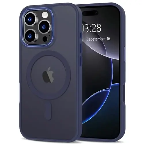 Anuck Case iPhone 16 Pro uchun magnitli telefon gʻilofi MagSafe bilan mos, yumshoq TPU bumperli qattiq yarim shaffof mat orqa nozik zarbga chidamli himoya qopqogʻi erkaklar, ayollar va qizlar uchun - toʻq koʻk - 1
