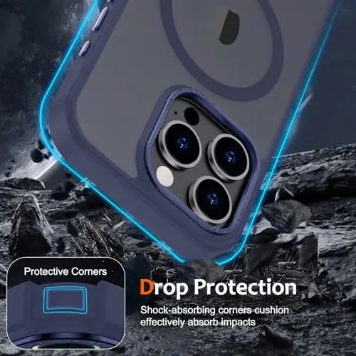 Anuck Case iPhone 16 Pro uchun magnitli telefon gʻilofi MagSafe bilan mos, yumshoq TPU bumperli qattiq yarim shaffof mat orqa nozik zarbga chidamli himoya qopqogʻi erkaklar, ayollar va qizlar uchun - toʻq koʻk - 4