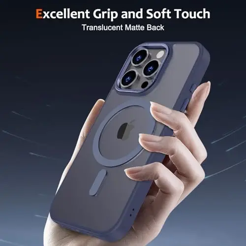 Anuck Case iPhone 16 Pro uchun magnitli telefon gʻilofi MagSafe bilan mos, yumshoq TPU bumperli qattiq yarim shaffof mat orqa nozik zarbga chidamli himoya qopqogʻi erkaklar, ayollar va qizlar uchun - toʻq koʻk - 5