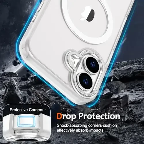 Anuck Case iPhone 16 uchun MagSafe bilan mos keladigan magnit telefon qutisi, yumshoq TPU bamperi qattiq yarim shaffof mat orqa Slim Fit zarbga chidamli himoya qopqog'i erkaklar ayollar qizlar uchun - Oq - 7