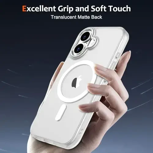 Anuck Case iPhone 16 uchun MagSafe bilan mos keladigan magnit telefon qutisi, yumshoq TPU bamperi qattiq yarim shaffof mat orqa Slim Fit zarbga chidamli himoya qopqog'i erkaklar ayollar qizlar uchun - Oq - 5
