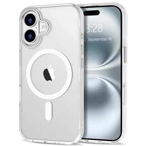 Anuck Case iPhone 16 uchun MagSafe bilan mos keladigan magnit telefon qutisi, yumshoq TPU bamperi qattiq yarim shaffof mat orqa Slim Fit zarbga chidamli himoya qopqog'i erkaklar ayollar qizlar uchun - Oq - ANUCK