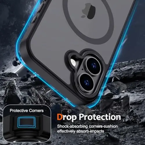 Anuck Case iPhone 16 uchun MagSafe bilan mos keladigan magnit telefon qutisi, yumshoq TPU bamperli qattiq shaffof mat orqa, ingichka, zarbga chidamli himoya qopqog'i erkaklar ayollar qizlar uchun - Qora - 4