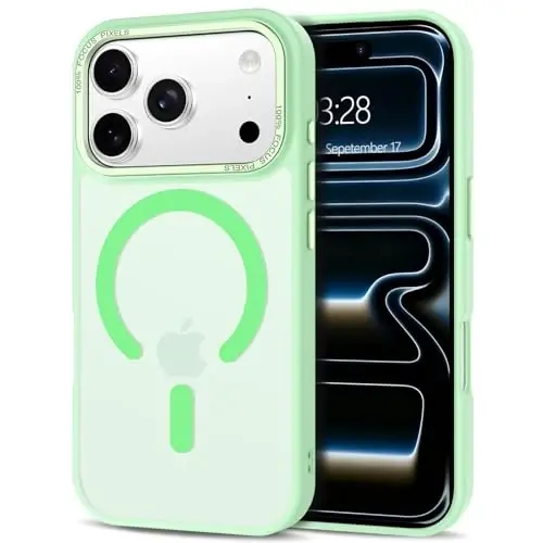 Anuck Чехол для iPhone 17 Pro Max, магнитный, совместим с MagSafe, мягкий бампер из TPU, жесткая полупрозрачная матовая задняя панель, тонкий ударопрочный защитный чехол для мужчин, женщин и девушек — зеленый 