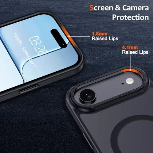 Anuck Чехол для iPhone Air Case с магнитным креплением, совместимый с MagSafe, мягкий бампер из TPU, жесткая полупрозрачная матовая задняя панель, тонкий ударопрочный защитный чехол для мужчин, женщин и девушек - Черный - 3