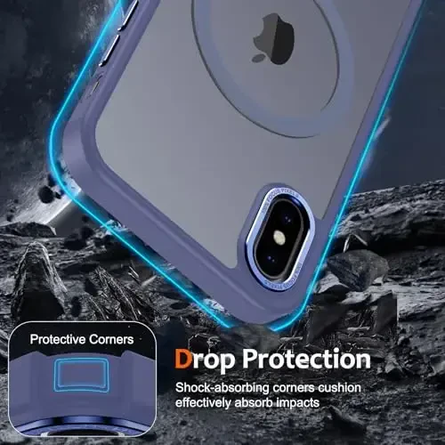 Anuck for iPhone X Case, for iPhone Xs Case Magnetic Phone Case Compatible with MagSafe, Soft TPU Bumper Hard Translucent Matte Back Slim Fit Shockproof Protective Cover for Men Women Girls - Blue - 8