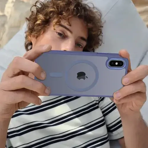 Anuck for iPhone X Case, for iPhone Xs Case Magnetic Phone Case Compatible with MagSafe, Soft TPU Bumper Hard Translucent Matte Back Slim Fit Shockproof Protective Cover for Men Women Girls - Blue - 9