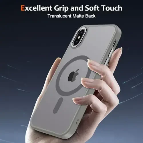 Anuck for iPhone X Case, for iPhone Xs Case Magnetic Phone Case Compatible with MagSafe, Soft TPU Bumper Hard Translucent Matte Back Slim Fit Shockproof Protective Cover for Men Women Girls - Gray - 5