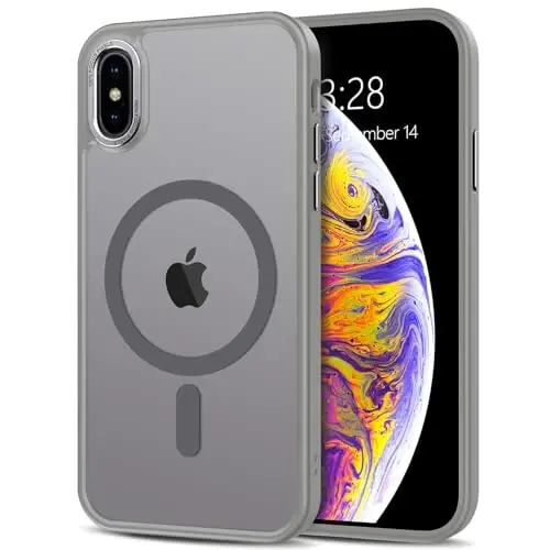 Anuck for iPhone X Case, for iPhone Xs Case Magnetic Phone Case Compatible with MagSafe, Soft TPU Bumper Hard Translucent Matte Back Slim Fit Shockproof Protective Cover for Men Women Girls - Gray 