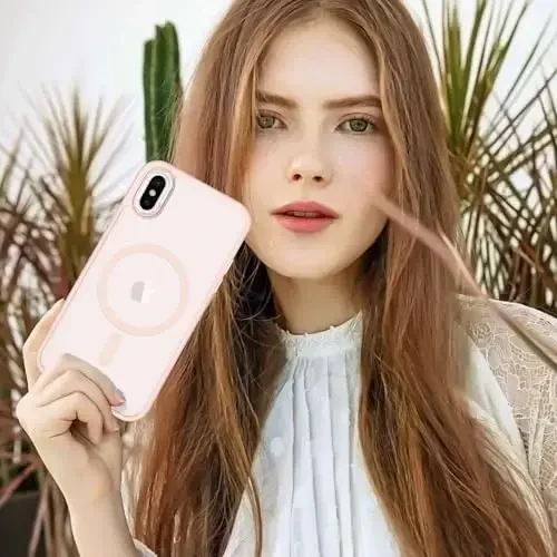 Anuck for iPhone X Case, for iPhone Xs Case Magnetic Phone Case Compatible with MagSafe, Soft TPU Bumper Hard Translucent Matte Back Slim Fit Shockproof Protective Cover for Men Women Girls - Pink - 7
