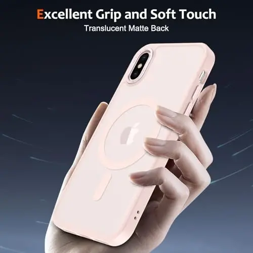 Anuck for iPhone X Case, for iPhone Xs Case Magnetic Phone Case Compatible with MagSafe, Soft TPU Bumper Hard Translucent Matte Back Slim Fit Shockproof Protective Cover for Men Women Girls - Pink - 5