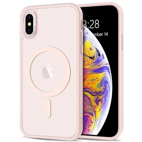 Anuck for iPhone X Case, for iPhone Xs Case Magnetic Phone Case Compatible with MagSafe, Soft TPU Bumper Hard Translucent Matte Back Slim Fit Shockproof Protective Cover for Men Women Girls - Pink - 1