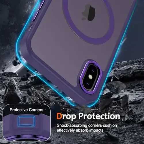 Anuck for iPhone X Case, for iPhone Xs Case Magnetic Phone Case Compatible with MagSafe, Soft TPU Bumper Hard Translucent Matte Back Slim Shockproof Protective Cover for Men Women Girls-Dark Purple - 4