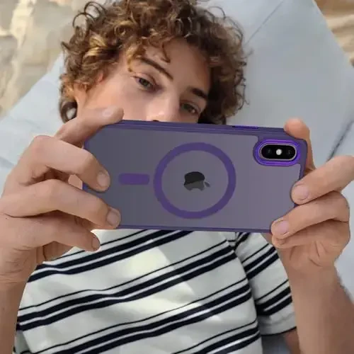 Anuck for iPhone X Case, for iPhone Xs Case Magnetic Phone Case Compatible with MagSafe, Soft TPU Bumper Hard Translucent Matte Back Slim Shockproof Protective Cover for Men Women Girls-Dark Purple - 6