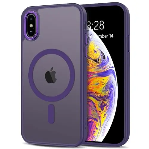 Anuck for iPhone X Case, for iPhone Xs Case Magnetic Phone Case Compatible with MagSafe, Soft TPU Bumper Hard Translucent Matte Back Slim Shockproof Protective Cover for Men Women Girls-Dark Purple - 1