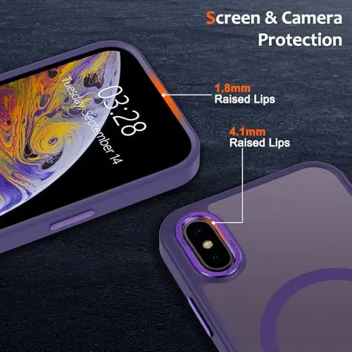 Anuck for iPhone X Case, for iPhone Xs Case Magnetic Phone Case Compatible with MagSafe, Soft TPU Bumper Hard Translucent Matte Back Slim Shockproof Protective Cover for Men Women Girls-Dark Purple - 3