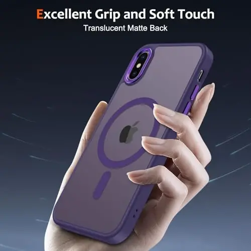 Anuck for iPhone X Case, for iPhone Xs Case Magnetic Phone Case Compatible with MagSafe, Soft TPU Bumper Hard Translucent Matte Back Slim Shockproof Protective Cover for Men Women Girls-Dark Purple - 5
