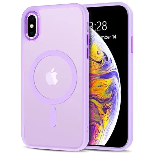 Anuck for iPhone X Case, for iPhone Xs Case Magnetic Phone Case Compatible with MagSafe, Soft TPU Bumper Hard Translucent Matte Back Slim Shockproof Protective Cover for Men Women Girls- Light Purple 