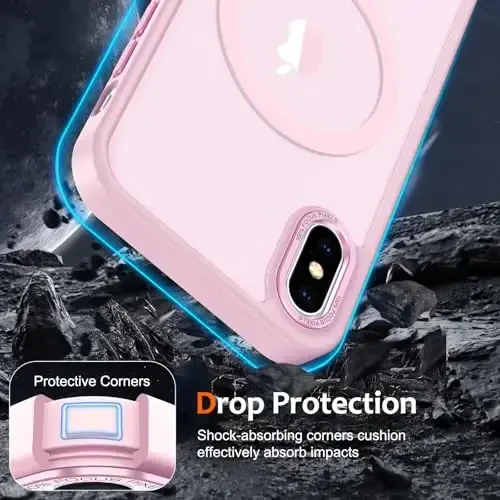 Anuck for iPhone X Case, for iPhone Xs Case Magnetic Phone Case Compatible with MagSafe, Soft TPU Bumper Hard Translucent Matte Back Slim Shockproof Protective Cover for Men Women Girls-Tender Pink - 4