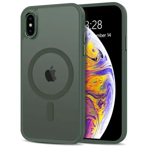 Anuck for iPhone X Case, for iPhone Xs Case Magnetic Phone Case Compatible with MagSafe,Soft TPU Bumper Hard Translucent Matte Back Slim Fit Shockproof Protective Cover for Men Women Girls-Dark Green - 1