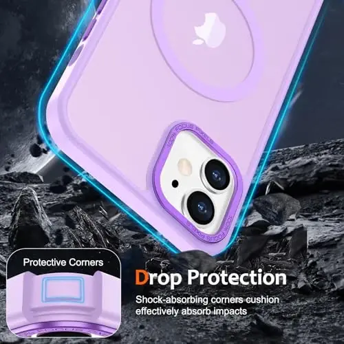 Anuck iPhone 11 Kılıf Manyetik Telefon Kılıfı MagSafe ile Uyumlu, Yumuşak TPU Tampon Sert Yarı Saydam Mat Arka Yüzey İnce Kesim Darbeye Dayanıklı Koruyucu Kapak, Erkekler, Kadınlar ve Kızlar için - Açık Mor - 4