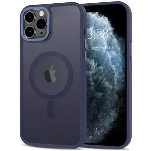 Anuck iPhone 11 Pro Max uchun g‘ilof Magnitli telefon g‘ilofi MagSafe bilan mos keladi, Yumshoq TPU bumper Qattiq yarim shaffof mat orqa Slim Fit zarbga chidamli himoya qopqog‘i erkaklar ayollar qizlar uchun - To‘q ko‘k 