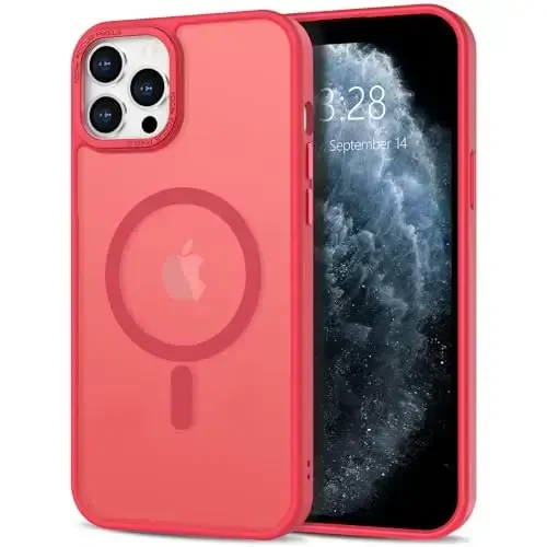 Anuck iPhone 11 Pro Max uchun g'ilof MagSafe bilan mos keladigan magnit telefon g'ilofi, yumshoq TPU bumperli qattiq shaffof mat orqa, ingichka zarbga chidamli himoya qopqog'i erkaklar ayollar qizlar uchun - och qizil 