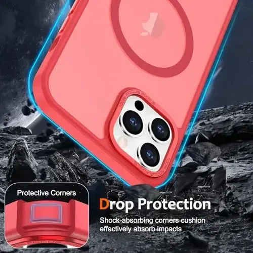 Anuck iPhone 11 Pro Max uchun g‘ilof, MagSafe bilan mos keluvchi magnitli telefon g‘ilofi, yumshoq TPU bumperli qattiq shaffof mat orqa, erkaklar, ayollar va qizlar uchun ingichka zarbga chidamli himoya qopqog‘i - och qizil - 4