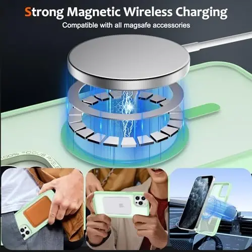 Anuck iPhone 11 Pro Max uchun g'ilof, MagSafe bilan mos magnitli telefon g'ilofi, yumshoq TPU bamperli qattiq yarim shaffof mat orqa qism, nozik, zarbaga chidamli himoya g'ilofi, erkaklar, ayollar va qizlar uchun - Yashil - 2