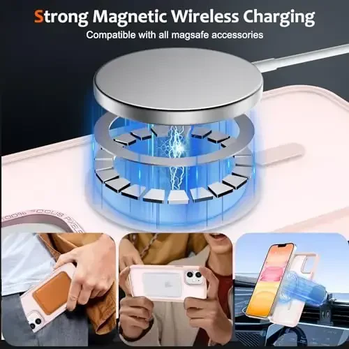 Anuck iPhone 11 uchun g'ilof Magnitli telefon g'ilofi MagSafe bilan mos keladi, Yumshoq TPU bamperi Qattiq yarim shaffof mat orqa Slim Fit zarbga chidamli himoya qopqog'i erkaklar ayollar qizlar uchun - Pushti - ANUCK (1)