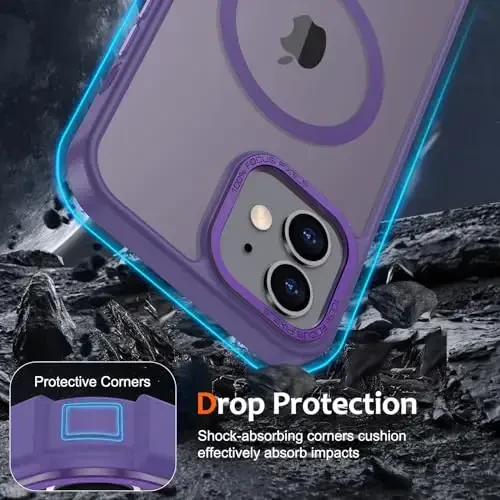 Anuck iPhone 11 uchun g'ilof MagSafe bilan mos keladigan magnit telefon g'ilofi, yumshoq TPU bamperi qattiq yarim shaffof mat orqa Slim Fit zarbaga chidamli himoya qopqog'i erkaklar ayollar qizlar uchun - to'q binafsha - 9