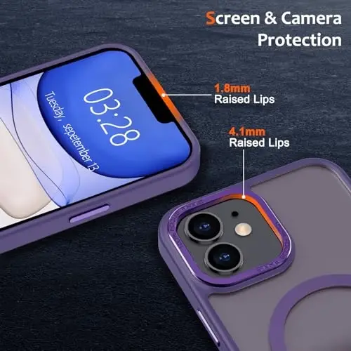 Anuck iPhone 11 uchun g'ilof, MagSafe bilan mos keluvchi magnitli telefon g'ilofi, yumshoq TPU bamperli qattiq yarim shaffof mat orqa tomon, erkaklar, ayollar va qizlar uchun zarbga chidamli himoya g'ilofi - To'q binafsha rang - 3