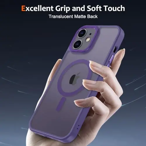 Anuck iPhone 11 uchun g‘ilof, MagSafe bilan mos magnitli telefon g‘ilofi, yumshoq TPU bamperli qattiq shaffof mat orqa tomon, erkaklar, ayollar va qizlar uchun zarbaga chidamli himoya g‘ilofi - To‘q binafsha rang - 5