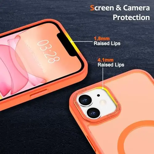 Anuck iPhone 11 uchun g‘ilof, MagSafe bilan mos magnitli telefon g‘ilofi, yumshoq TPU bamperli qattiq shaffof mat orqa tomon, erkaklar, ayollar va qizlar uchun zarbga chidamli himoya g‘ilofi - To‘q sariq - 3
