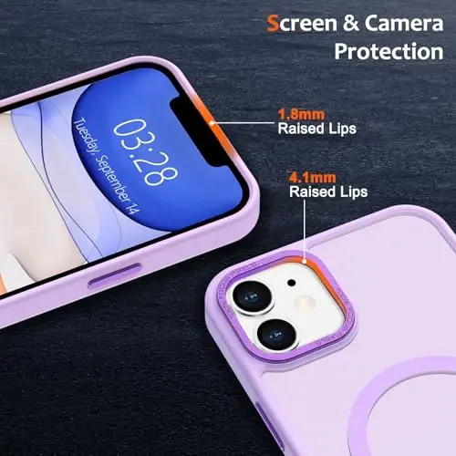 Anuck iPhone 11 uchun g‘ilof, MagSafe bilan mos magnitli telefon g‘ilofi, yumshoq TPU bamperli, qattiq yarim shaffof mat orqa tomonli, ingichka, zarbaga chidamli himoya g‘ilofi, erkaklar, ayollar va qizlar uchun - Och binafsha rang - 3