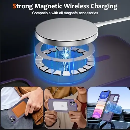 Anuck iPhone 11 uchun g‘ilof, MagSafe bilan mos magnitli telefon g‘ilofi, yumshoq TPU bamperli, qattiq yarim shaffof mat orqa tomonli, ingichka, zarbaga chidamli himoya g‘ilofi, erkaklar, ayollar va qizlar uchun - To‘q binafsha rang - ANUCK (1)