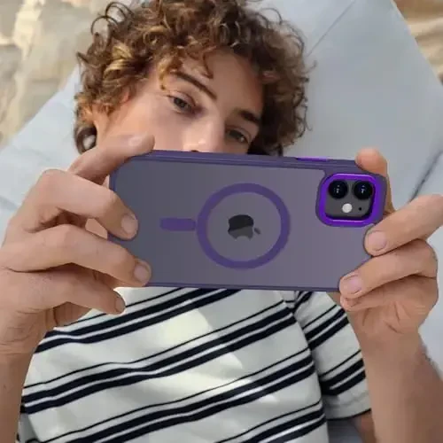 Anuck iPhone 11 uchun g‘ilof MagSafe bilan mos magnitli telefon g‘ilofi, yumshoq TPU bumperli qattiq yarim shaffof mat orqa ingichka zarbga chidamli himoya qopqog‘i erkaklar ayollar qizlar uchun - to‘q binafsha - 6