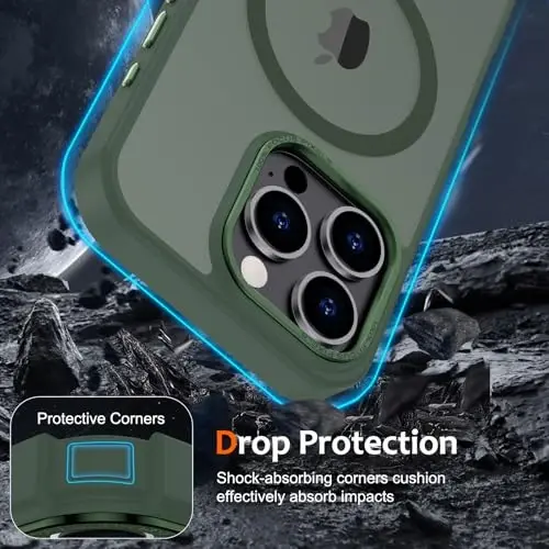 Anuck iPhone 12 Kılıfı, MagSafe ile Uyumlu Magnezyumlu Telefon Kılıfı, Yumuşak TPU Tampon Sert Yarı Saydam Mat Arka İnce Kesim Darbeye Dayanıklı Koruyucu Kılıf Erkekler Kadınlar Kızlar için - Koyu Yeşil - 4